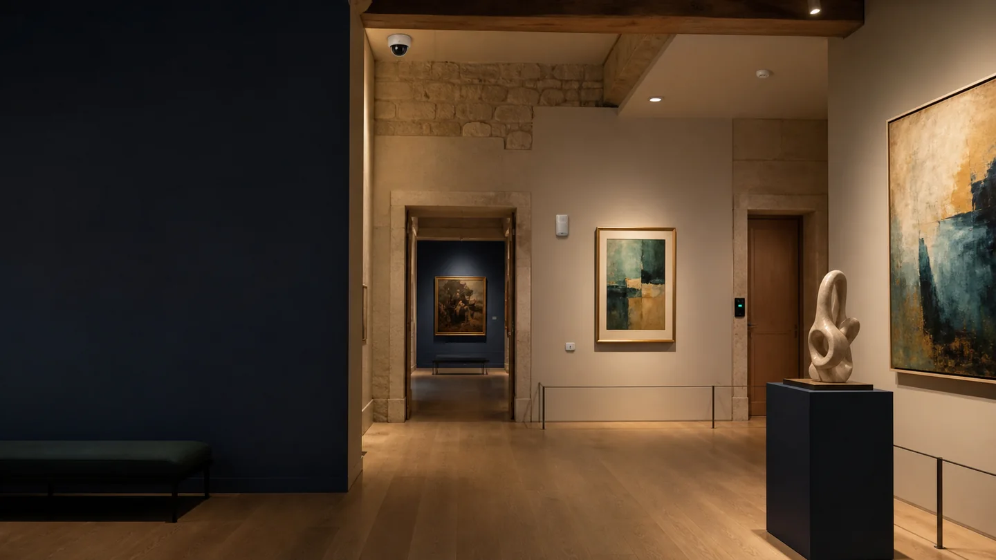 Galerie de musée protégée par des équipements de sécurité discrets