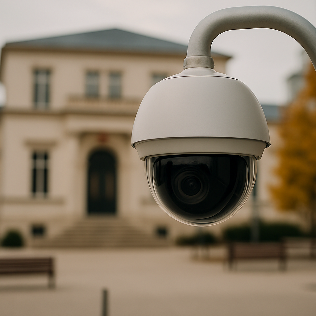 Caméra de vidéosurveillance installée en extérieur pour sécuriser une zone publique