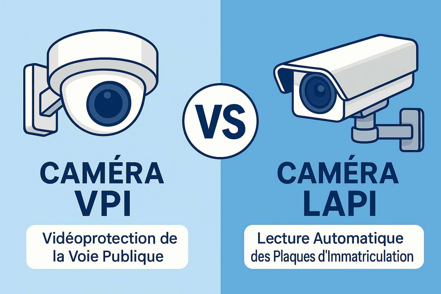 Illustration comparant une caméra VPI et une caméra LAPI pour la vidéoprotection de la voie publique, installées par CoproSécurit en Dordogne.